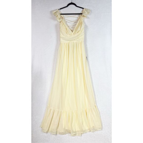 Lulus Soiree Celebration Light Yellow Ruffled Lace-Up Maxi Dress Size XL NWT - Picture 6 of 10